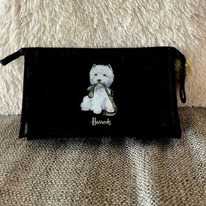 Harrods Patent Vinyl Cheeky Clutch/Bag. Cute white Westie Dog logo.